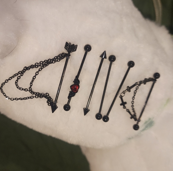 Jewelry - Black Arrow and Heart Industrial Goth Piercing Set